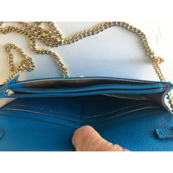 Banana Republic Italian Suede Chain Mini Clutch Laser BLUE Handbag Crossbody - Picture 10 of 12